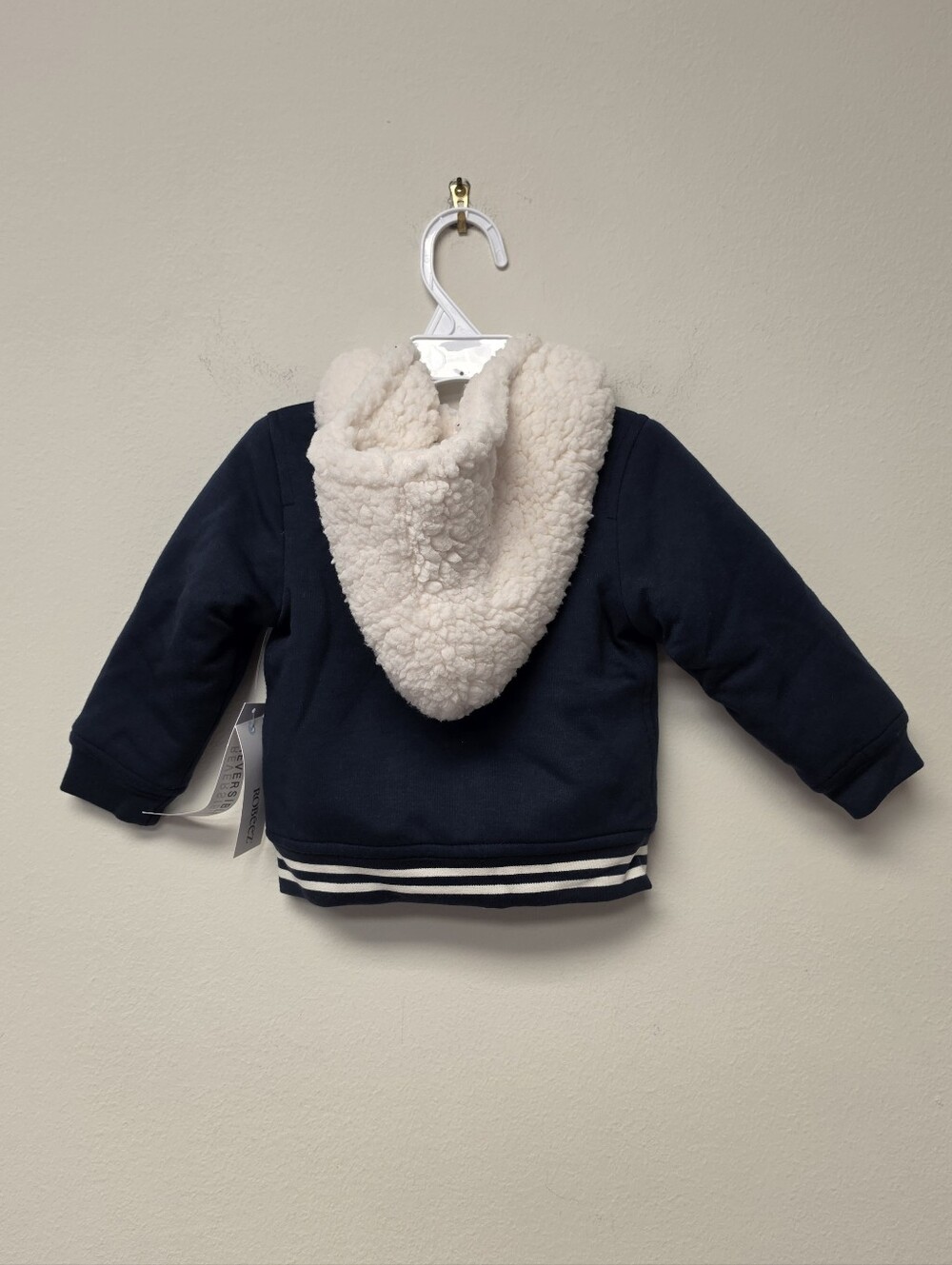 Robeez Fox Patch Sherpa Lined Reversible Hoodie Jacket Navy Blue White 12 M - Picture 4 of 8
